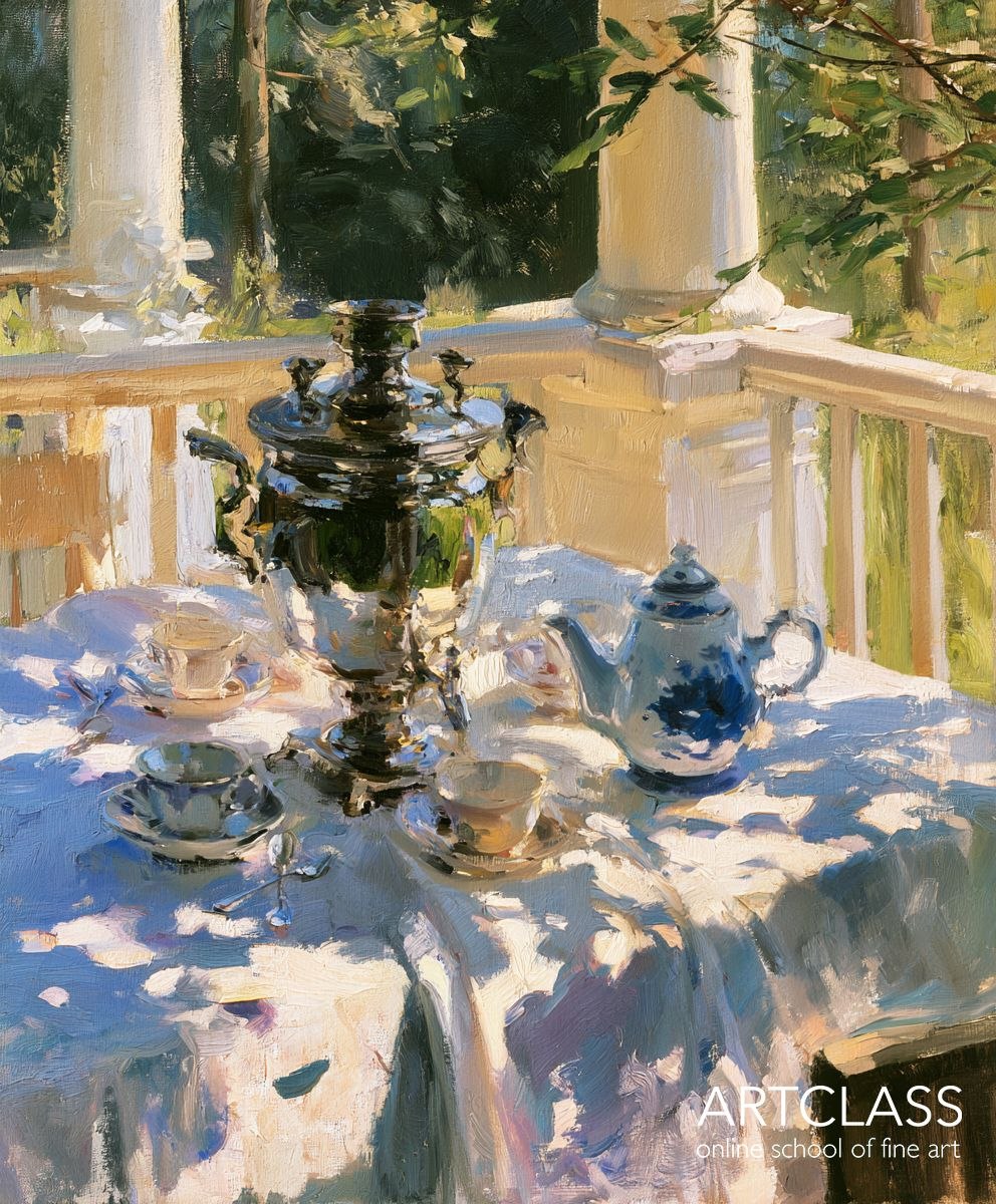 Oil painting marathon "Tea on the Veranda" 🌿